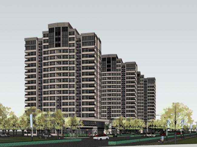 Sketchup住宅模型|高层住宅，底部商铺，现代风格