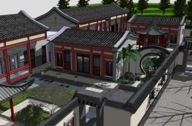 Sketchup住宅模型|多层合院，住宅，中式风格，徽派-BIM建筑网