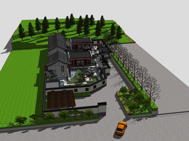 Sketchup住宅模型|多层合院，住宅，中式风格，徽派