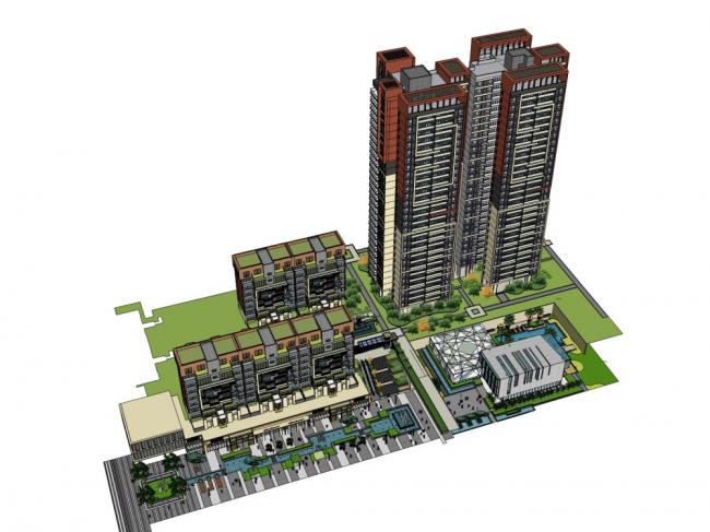 Sketchup住宅模型|多层小区住宅，底部商业，现代风格，10层
