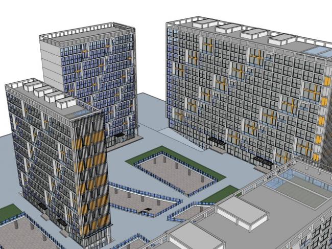 Sketchup商业模型|多层公寓，商业，现代风格，13层