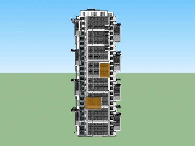 Sketchup住宅模型|高层住宅，现代风格，24层