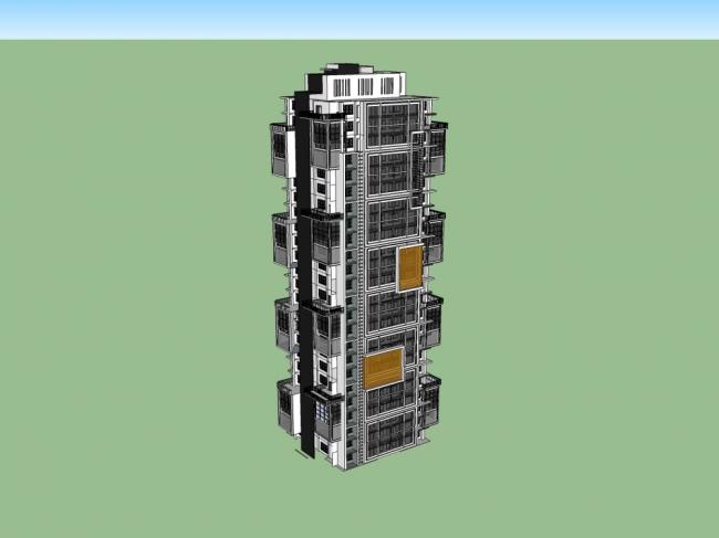 Sketchup住宅模型|高层住宅，现代风格，24层
