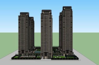 Sketchup住宅模型|超高层住宅小区，古典风格，32层-BIM建筑网