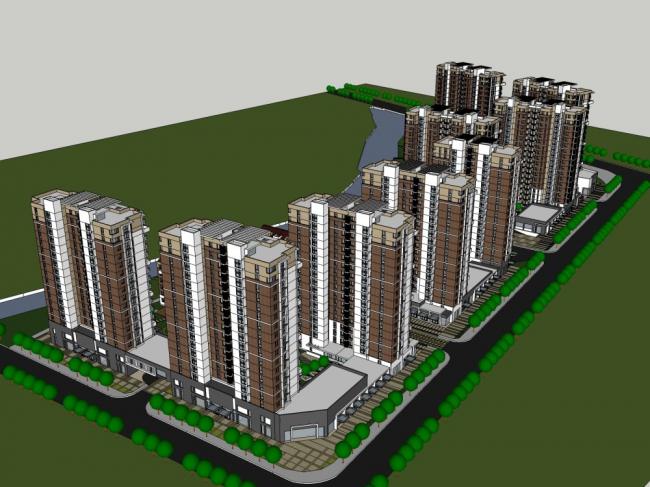 Sketchup住宅模型|高层住宅，底部商业，古典风格，18层