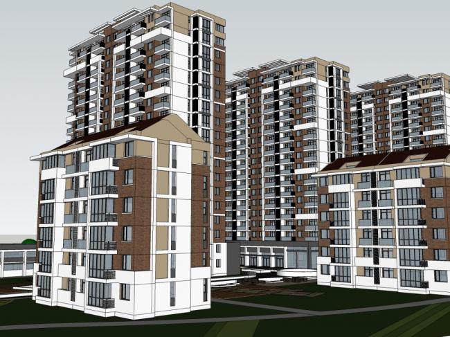 Sketchup住宅模型|高层住宅，底部商业，古典风格，18层