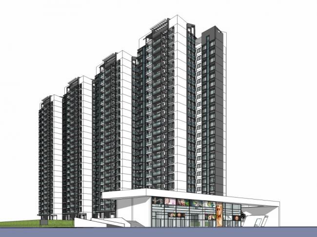 Sketchup住宅模型|高层住宅，现代风格，23层