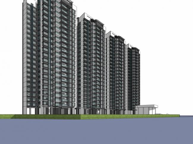 Sketchup住宅模型|高层住宅，现代风格，23层