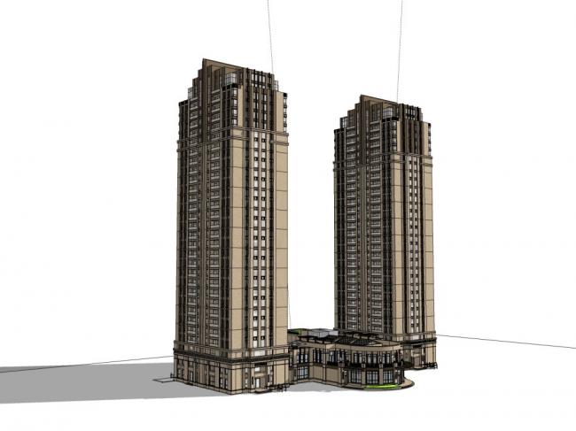 Sketchup住宅模型|高层住宅，商业街，会所，古典风格，28层