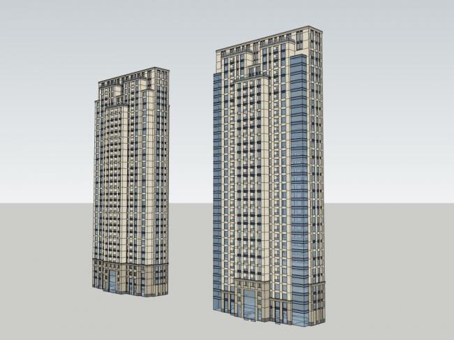 Sketchup住宅模型|超高层住宅，现代风格，33层