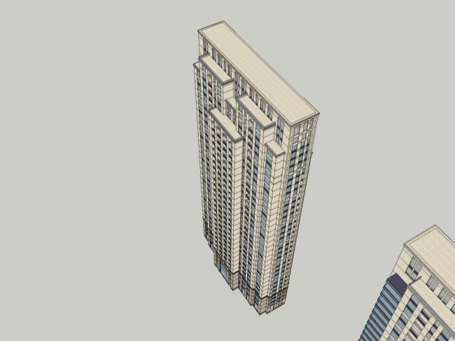 Sketchup住宅模型|超高层住宅，现代风格，33层
