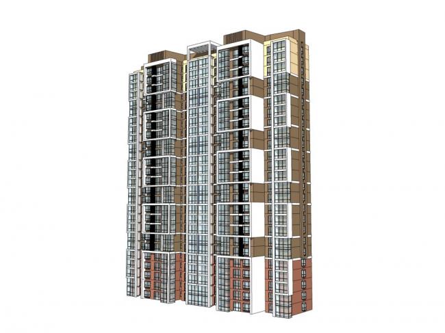 Sketchup住宅模型|高层住宅，现代风格，25层