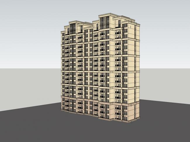 Sketchup住宅模型|高层住宅，现代风格，18层
