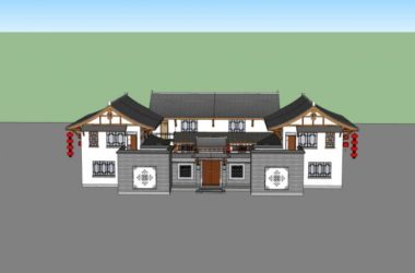 Sketchup住宅模型|多层四合院住宅，中式风格-BIM建筑网