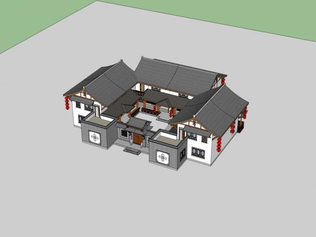 Sketchup住宅模型|多层四合院住宅，中式风格