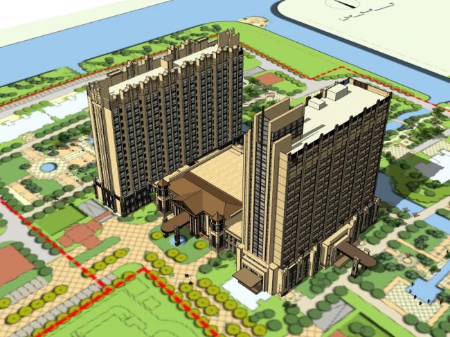 Sketchup住宅模型|高层住宅，会所，古典风格，15层