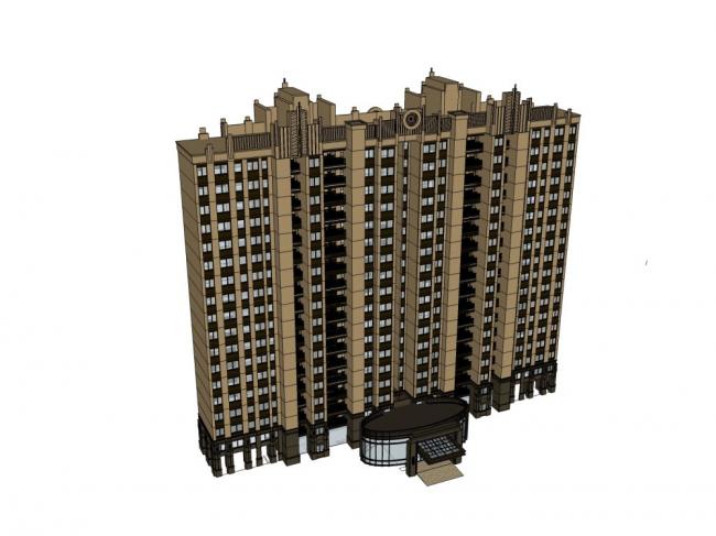 Sketchup住宅模型|高层住宅，古典风格，18层