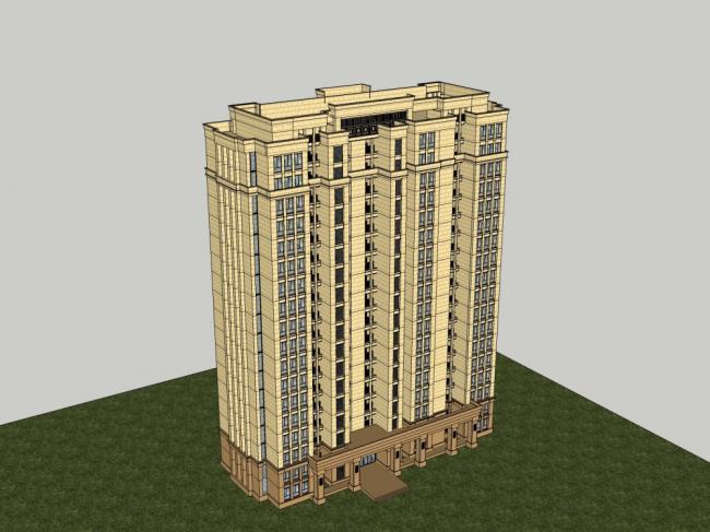Sketchup住宅模型|高层老年人住宅，公寓，古典风格，18层