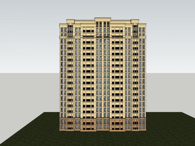 Sketchup住宅模型|高层老年人住宅，公寓，古典风格，18层