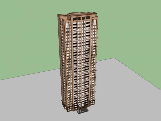 Sketchup住宅模型|高层住宅，现代风格，33层