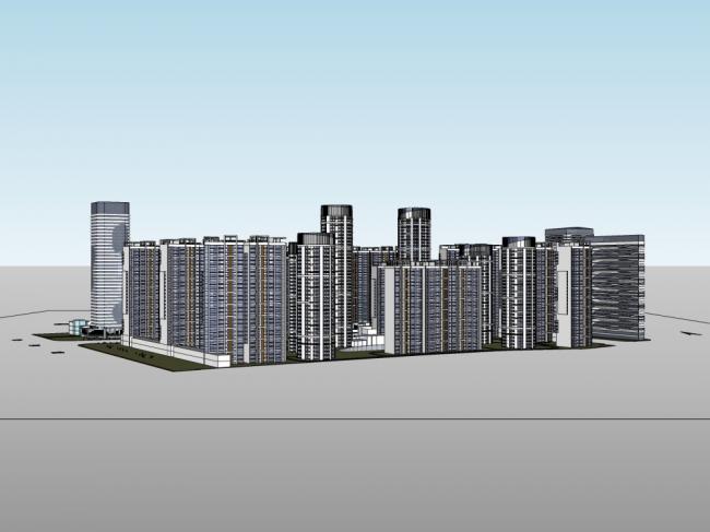 Sketchup住宅模型|高层住宅建筑群，现代风格