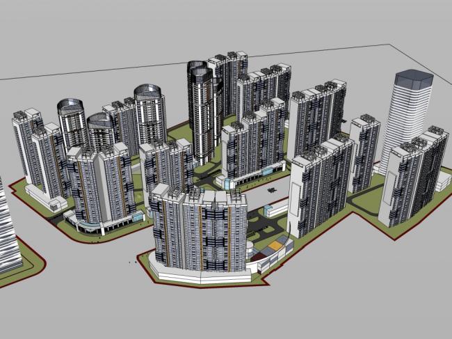Sketchup住宅模型|高层住宅建筑群，现代风格