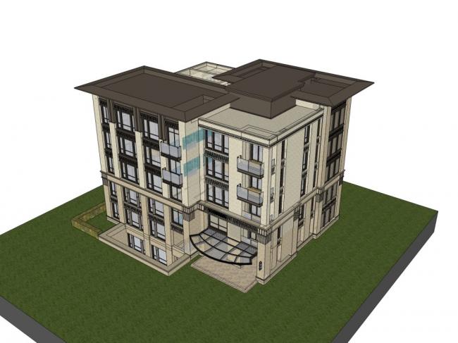 Sketchup住宅模型|多层公寓住宅，现代风格