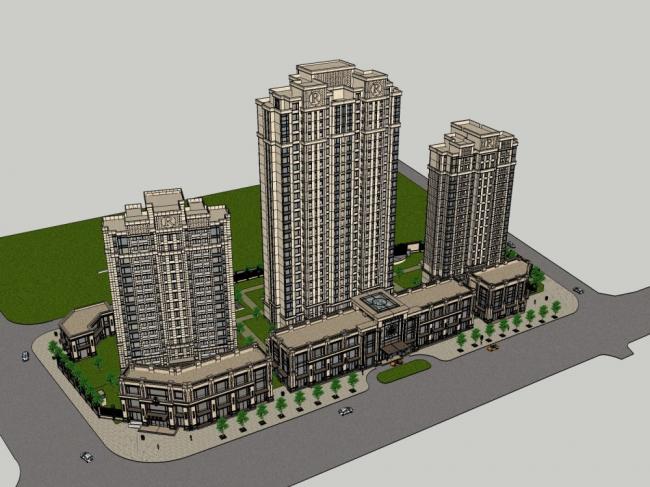 Sketchup住宅模型|高层住宅，古典风格，25层