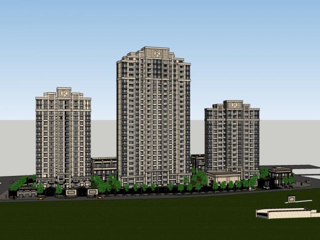 Sketchup住宅模型|高层住宅，古典风格，25层