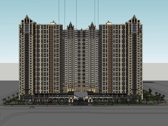 Sketchup住宅模型|高层住宅小区，古典风格，32层