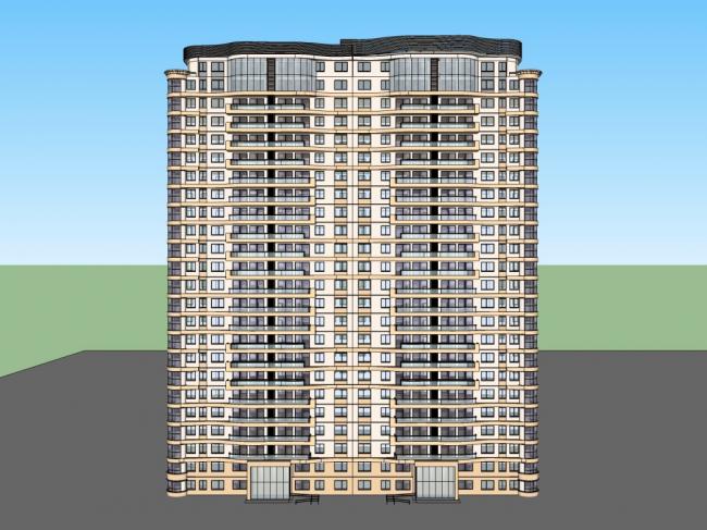Sketchup住宅模型|高层住宅，现代风格，24层