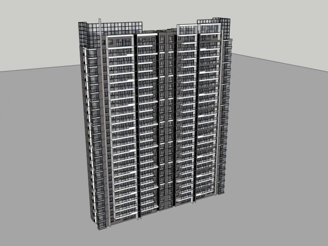 Sketchup住宅模型|高层住宅，现代风格，24层