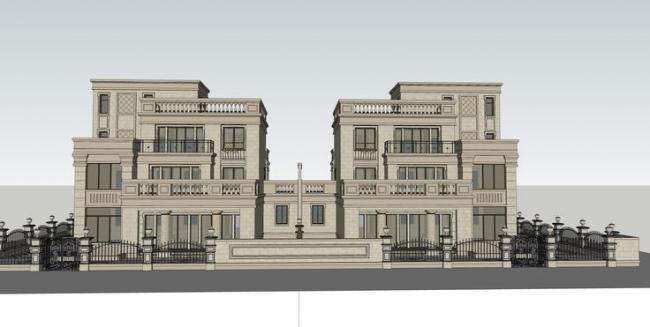 Sketchup别墅模型|双拼别墅，住宅设计，欧式风格，古典风格