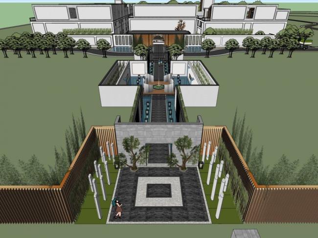Sketchup住宅模型|小区入口，中式风格