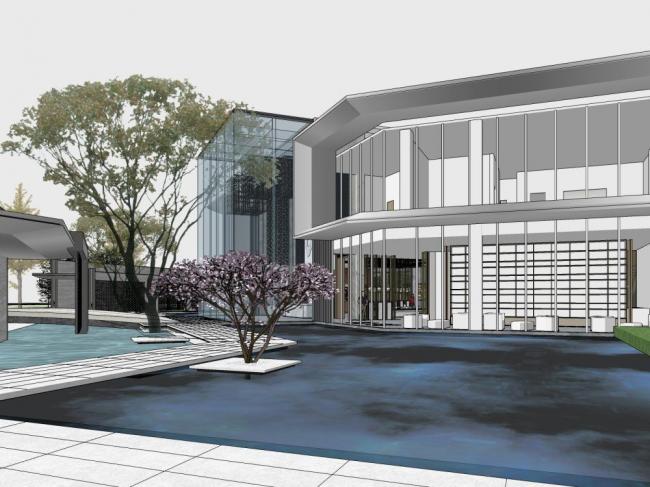 Sketchup商业模型|售楼处，新中式风格，商业建筑