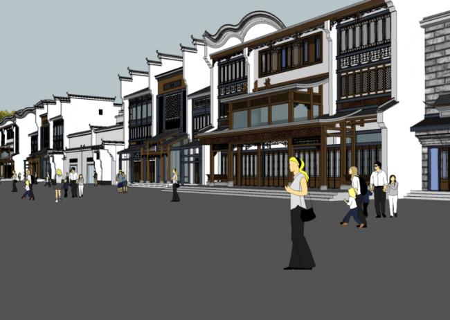 Sketchup商业模型|小镇商业街，徽派建筑，中式风格