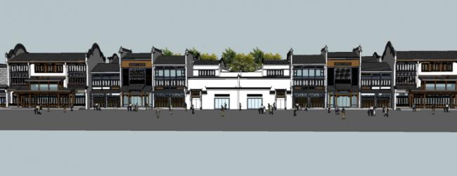 Sketchup商业模型|小镇商业街，徽派建筑，中式风格