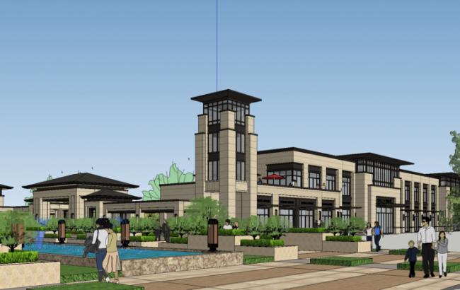 Sketchup商业模型|售楼处，会所，新古典风格，底商，景观园林