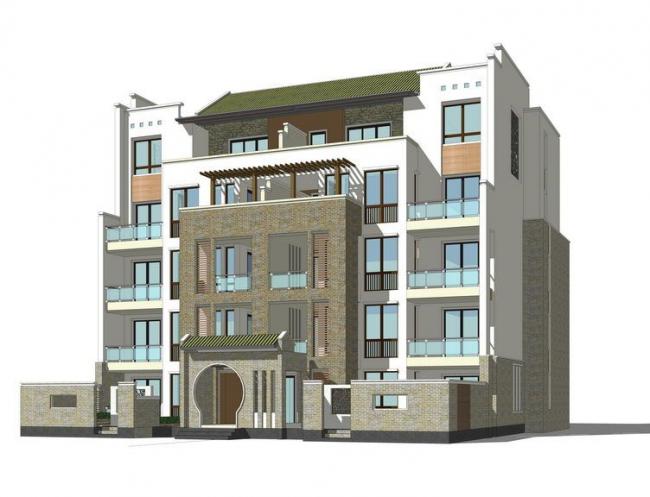 Sketchup住宅模型|多层住宅，乡村住宅，居住建筑，新中式风格
