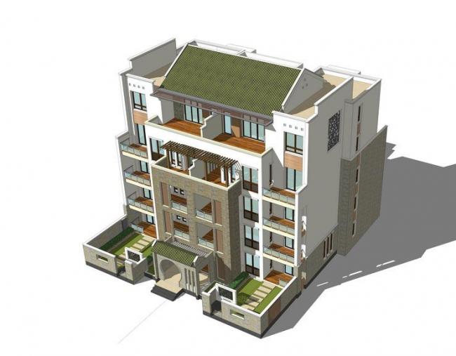 Sketchup住宅模型|多层住宅，乡村住宅，居住建筑，新中式风格