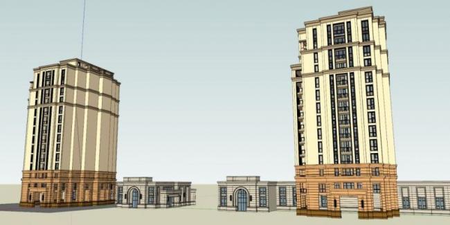 Sketchup住宅模型|高层住宅楼，古典风格