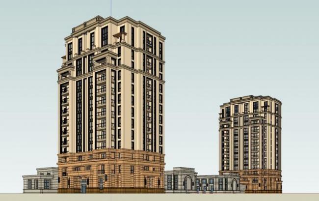 Sketchup住宅模型|高层住宅楼，古典风格