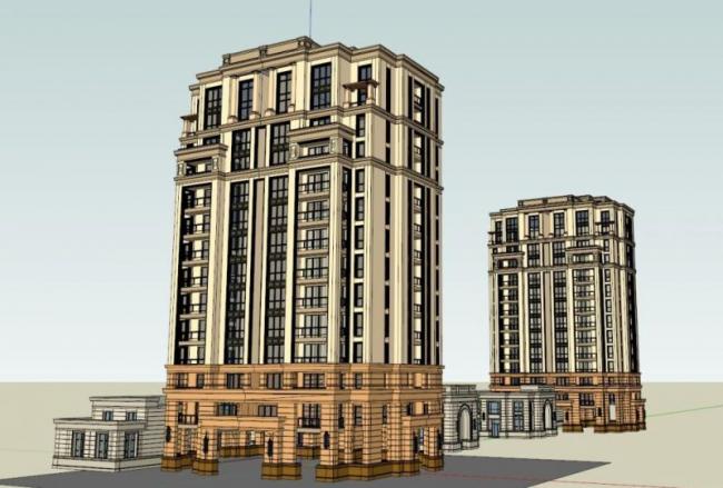 Sketchup住宅模型|高层住宅楼，古典风格