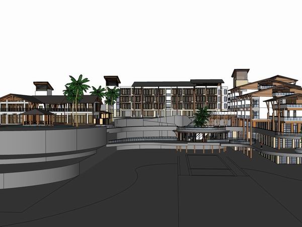 Sketchup酒店模型|多层度假酒店，现代古典风格
