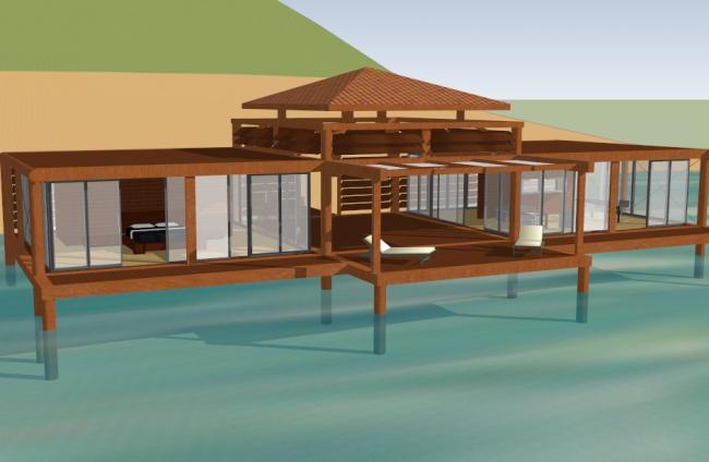 Sketchup酒店模型|多层浅滩度假酒店，古典风格