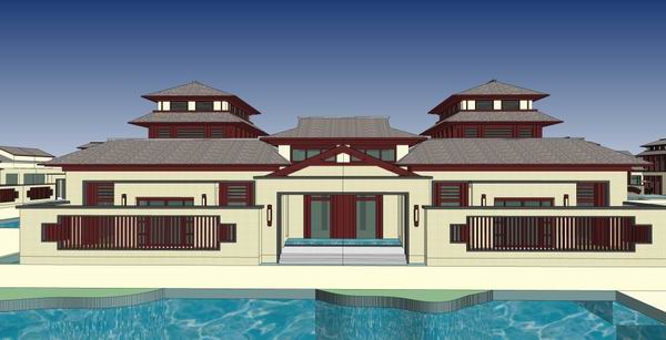 Sketchup酒店模型|多层酒店别墅，古典风格