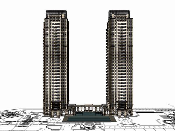 Sketchup住宅模型|高层住宅，会所，古典风格