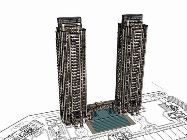 Sketchup住宅模型|高层住宅，会所，古典风格