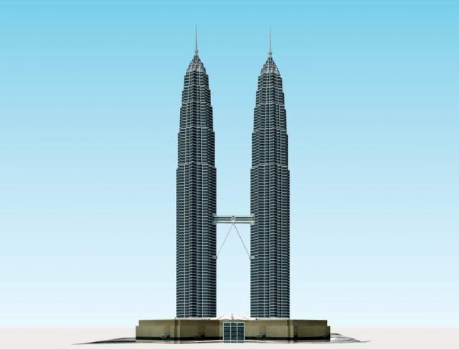 Sketchup综合体模型|马来西亚双子塔，吉隆坡石油双塔，超高层，现代风格