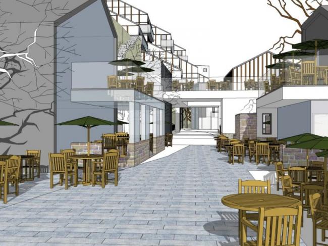 Sketchup商业模型|多层沿河商业街，现代风格